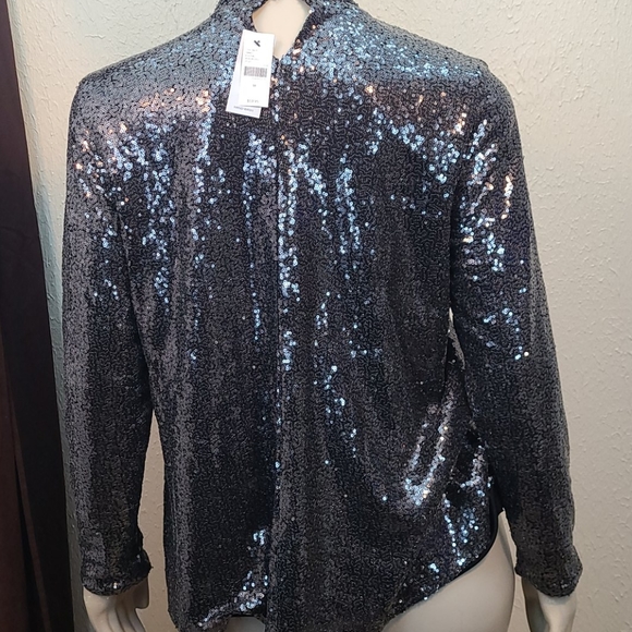 NWT black sequin mock neck long sleeve top 16W - Picture 2 of 7